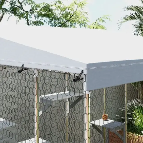 PawHut Large Catio Outdoor Cat Enclosure, Galvanized Steel Outdoor Cat House with 420D Waterproof Canopy for 1-3 Large Cat, Walk-in Cat Cage, Silver image {5}