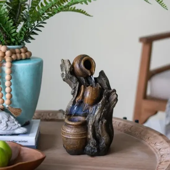 NAYSAYE Fountain 3 Tier Decorative Pot Water Feature for Garden Patio Indoor Outdoor, Brown, 6.3"*5.1"*10.8" image {5}