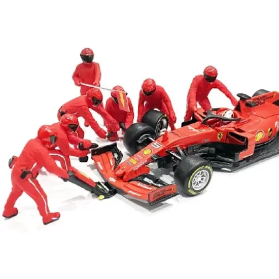Formula One F1 Pit Crew 7 Figurine Set Team Red for 1/43 Scale Models by American Diorama image {1}
