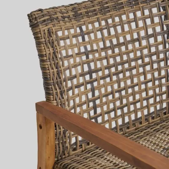 Breakwater 5pc Wood & Wicker Patio Chat Set with Fire Pit - Natural/Gray/Brown - Christopher Knight Home image {3}