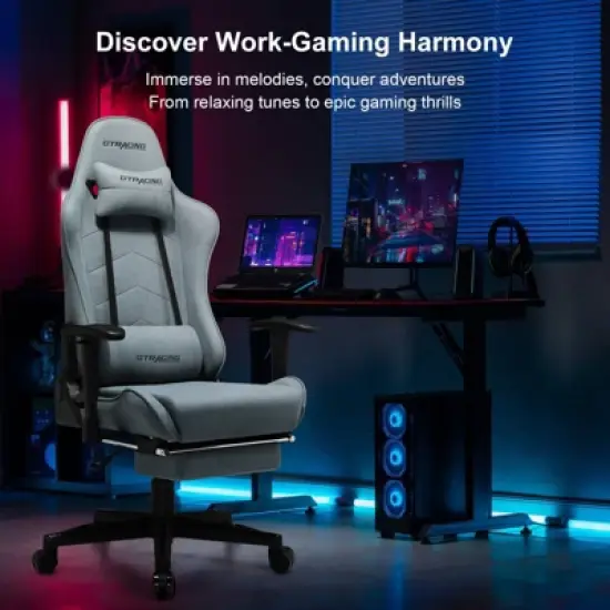 GTRACING Gaming Chair with Footres Ergonomic Recliner Office Chair with Lumbar Support Blue image {2}