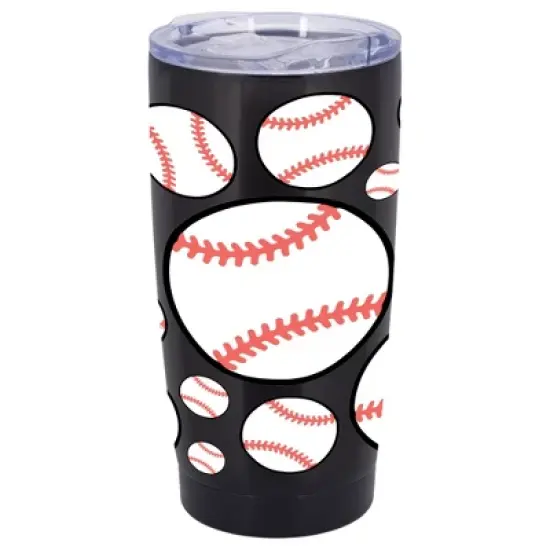 100 North 20 Ounce Stainless Steel On the Go Travel Tumbler With Push Top Lid, Baseball Black image {5}