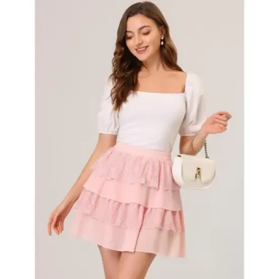 Allegra K Women's Summer High Waist A-Line Lace Mini Tiered Skirt image {1}