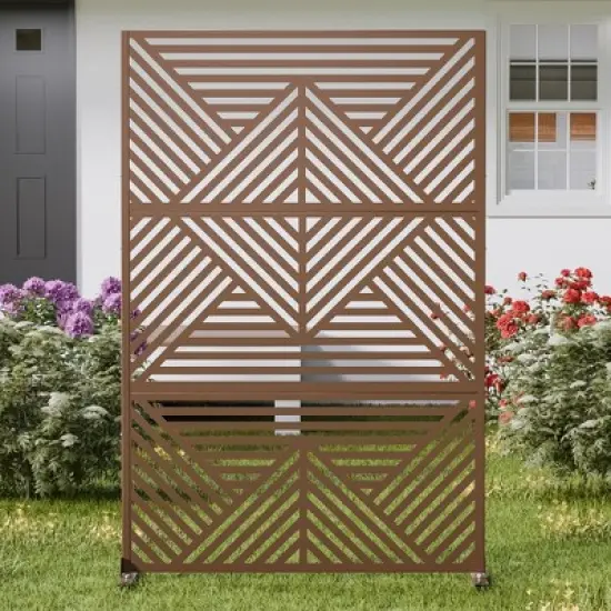 PexFix 72 in. x 47 in. Outdoor Metal Privacy Screen Garden Fence in Geometry Pattern in Brown image {3}