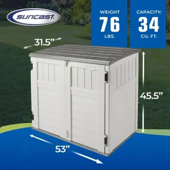 Suncast 34 Cubic Feet Capacity Horizontal Outdoor Storage Shed  for Garbage Cans, Garden Accessories, Backyard, and Patio Use, Vanilla image {2}