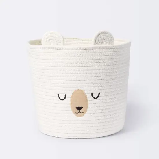 Medium Coiled Rope Round Basket Sleepy Bear - Cream - Cloud Island&trade; image {4}