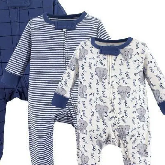 Touched by Nature Baby Boy Organic Cotton Zipper Sleep and Play 3pk, Elephant image {2}