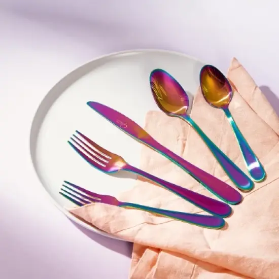 Gibson Home Stravida 20 Piece Flatware set in Rainbow Stainless Steel image {3}