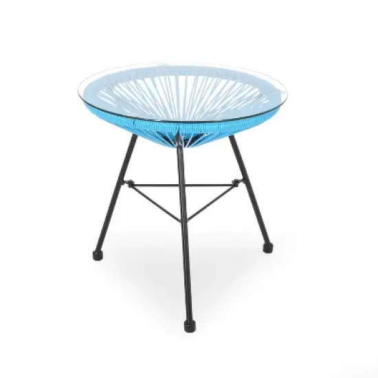 GDFStudio Carver Outdoor Wicker Wrapped Glass Top Side Table image {8}