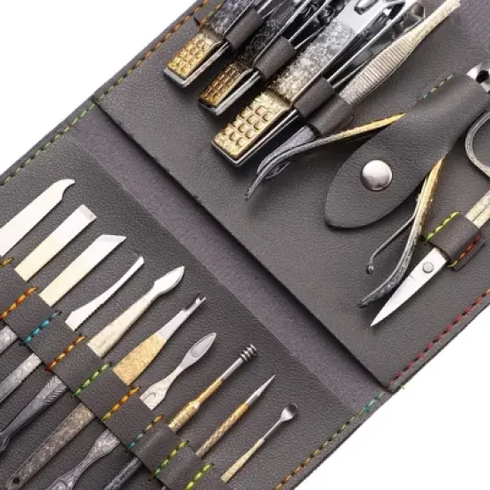 Unique Bargains 16Pcs Manicure Set Stainless Steel Nail Clippers Pedicure Kit Set Gold Tone image {1}