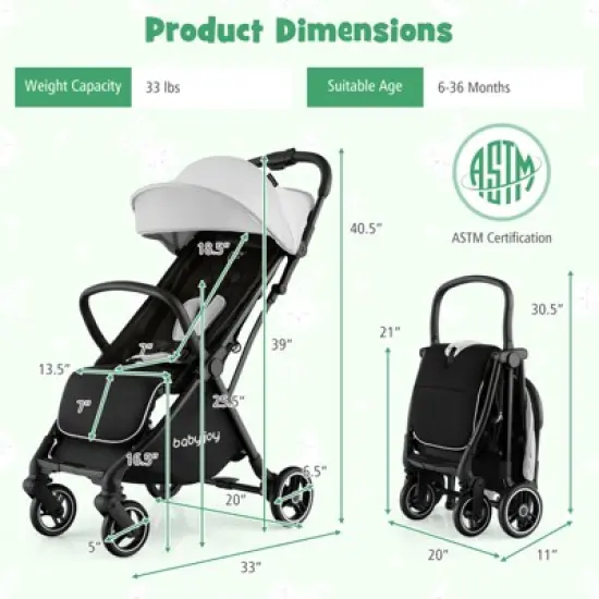 Infans Portable Baby Stroller One-Hand Fold Pushchair W/ Aluminum Frame Grey image {5}