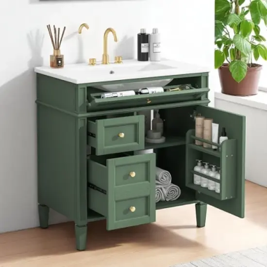 30" Bathroom Vanity with Sink &acirc;&acirc;&sbquo;?MDF and Solid Wood Cabinet, Roman Legs,Undermount Ceramic Sink,Freestanding Cabinet image {10}