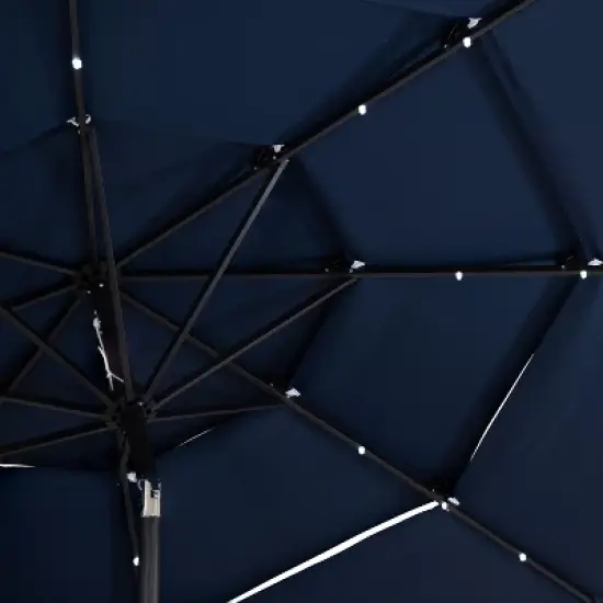 Sunnydaze 3-Tier Outdoor Patio Umbrella with Polyester Canopy, Solar LED Lights, Push Button Tilt and Crank - 10' - Navy image {1}