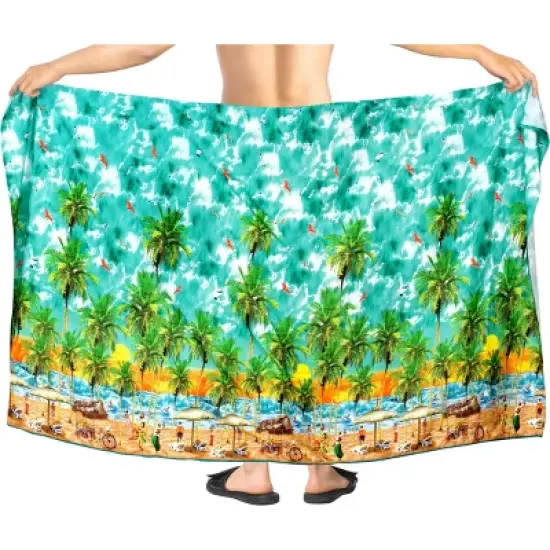 HAPPY BAY Men's Swim Bath Trunk Swimsuit Regular Surfing Swimwear Summer Sarong Long Pareo Beach Wrap for Men One Size Green, Tree image {3}