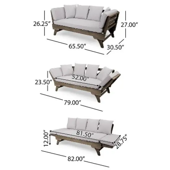 Christopher Knight Home Aldrich Outdoor Acacia Wood Expandable 82" Daybed Sofa with Cushions image {4}