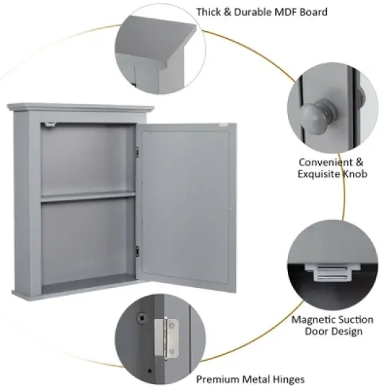 Costway Bathroom Mirror Cabinet Wall Mounted Adjustable Shelf Medicine Grey/Black image {9}