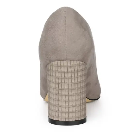 Allegra K Women's Pointy Toe Slip-on Plaid Printed Chunky Heels Pumps image {3}