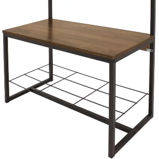 Sunnydaze Indoor Industrial-Style Hall Tree Bench with Coat/Shoe Rack - MDP Shelves with Powder-Coated Steel Frame - Brown - 67 in image {6}