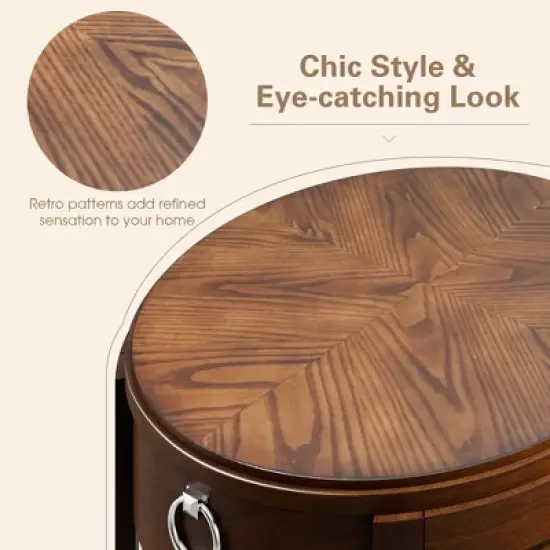 Costway  Side End Table with Drawer Storage Shelf Classic Accents Nightstand Walnut Elliptical image {6}
