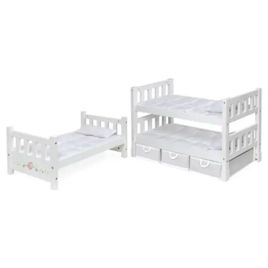 Badger Basket 1-2-3 Convertible Doll Bunk Bed with Bedding and Baskets - White Rose image {5}