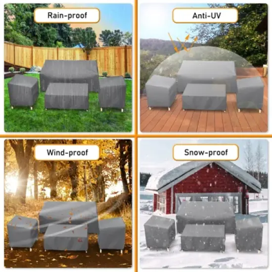 Akefit Gray Outdoor Furniture Cover Set 4-Piece Waterproof Patio Chair Loveseat Table Ottoman Protector image {12}