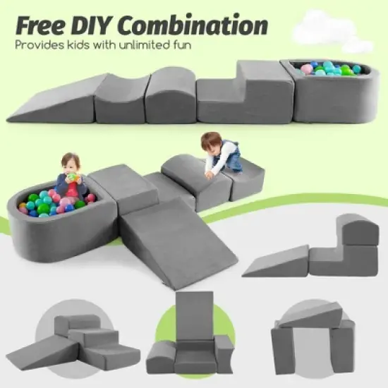Costway 5PCS Climb and Crawl Playset with Ball Pit for Kids Zippers for Playroom Gray/Pink image {4}