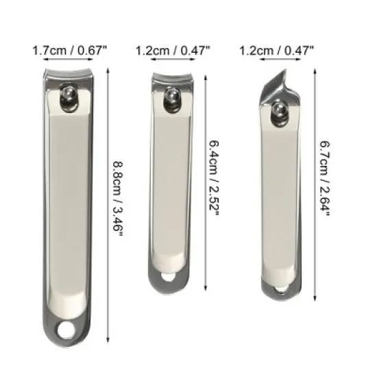 Unique Bargains Nail Clippers Nail Clipper Set for Nail Care Portable Stainless Steel Silver Tone Titanium Tone 3 Pcs image {3}