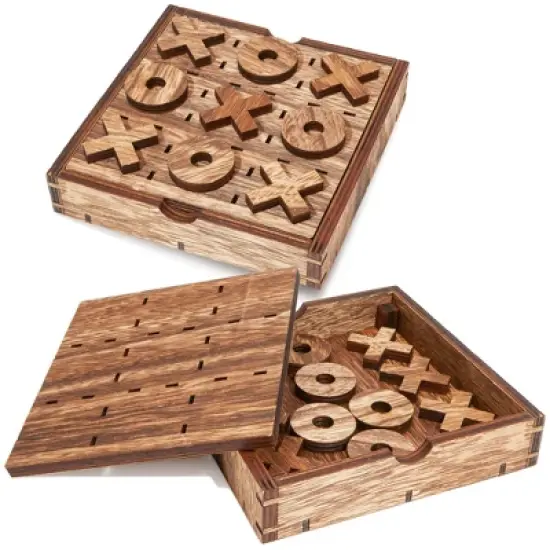 Infinite Curiosity 2 Pack Wooden Tic Tac Toe Board Game, 10 Piece Games, 5.5 x 1.15 in. image {7}