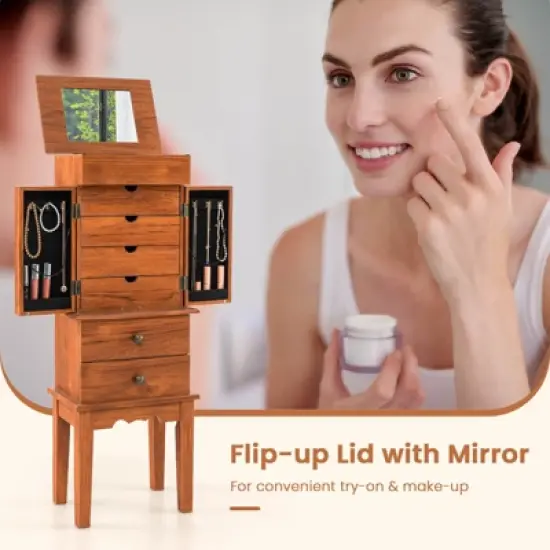 Costway Vintage Jewelry Armoire Cabinet Chest Big Storage Box Organizer with Drawers & Mirror image {6}