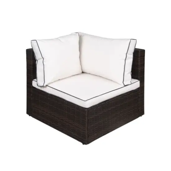 WestinTrends  4-Piece Outdoor Patio Sofa Sectional Set with Ottoman, Brown/White image {3}