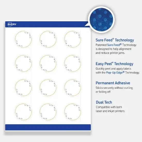 Avery Labels, 2" Diameter, Matte White, Green Florals w/ Gold Dots, 120ct image {2}