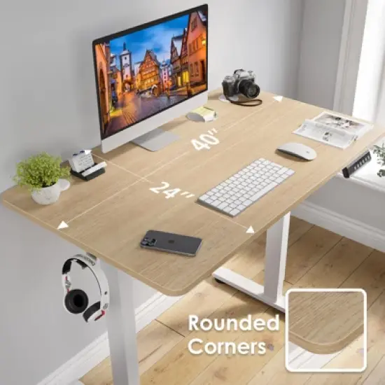 Lirago White Electric Standing Desk 40x24 Splice Board Carbon Steel Frame 170LB Capacity Height Adjustable image {1}