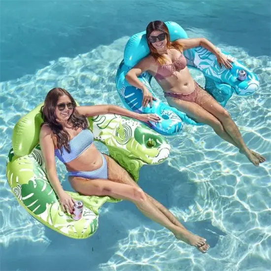 Joyfy 2/4 Packs Inflatable Pool Floats Chair, Pool Lounge Chairs with Cup Holders, Hammock Noodle Mat for Adult Summer Water Fun Swimming Party Beach image {3}