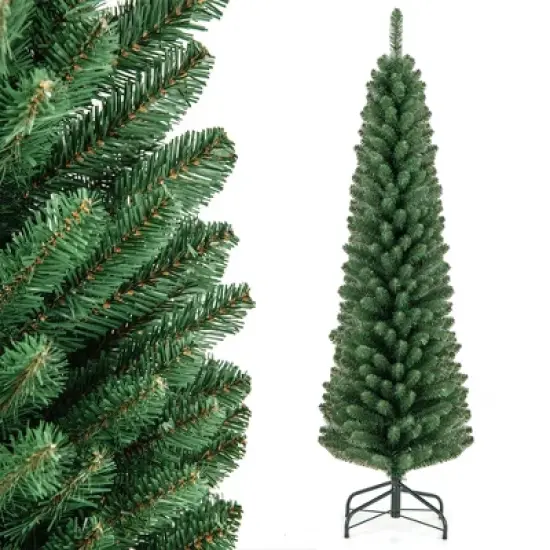 Costway 5/6/7/8 FT Pencil Christmas Tree Artificial Xmas Tree with 295/392/523/671 Memory Wire Branch Tips image {7}