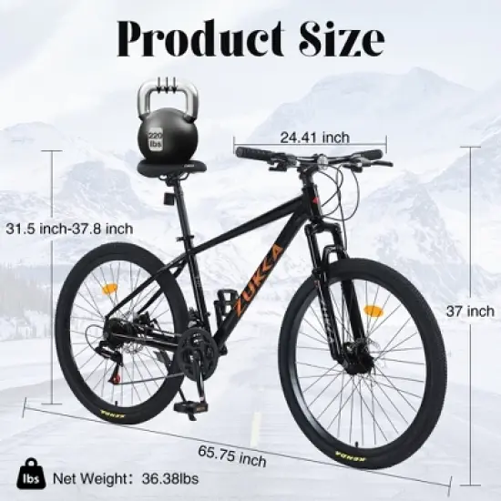 YONWAY 26 Inch Mountain Bike, 24 Speed Mountain Bike Steel Frame Adult Bicycle with Suspension Fork, Dual Disc Brake for Womens Mens image {1}