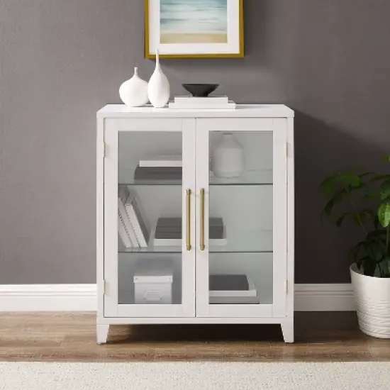 Crosley 36" Roarke Stackable Glass Door Kitchen Pantry Storage Cabinet White image {2}