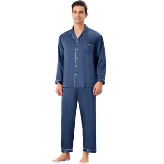 Lars Amadeus Men's Satin Sleeping Long Sleeves Shirt Pants Pajama Set image {5}