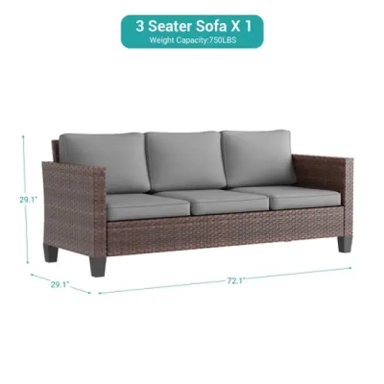 Sonkuki Outdoor Wicker Patio 3-Seat Sofa, PE Rattan Conversation Set With All-Weather Cushions image {1}