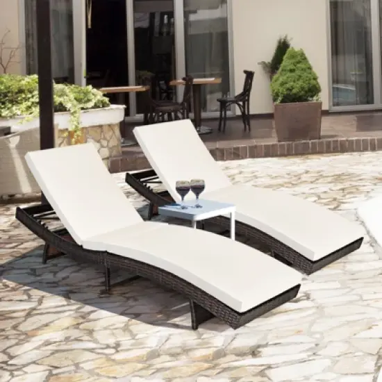 Costway 2PCS Patio Rattan Folding Lounge Chair Chaise Adjustable White\Turquoise Cushion image {11}