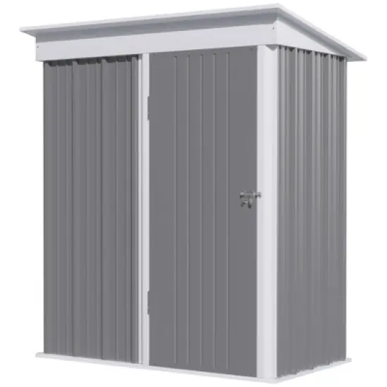 Outsunny 5' x 3' Steel Outdoor Storage Shed, Small Lean-to Shed for Garden, Tools, Tiny Metal Garage, Floor Base, Shelf, Lock, Gray image {3}