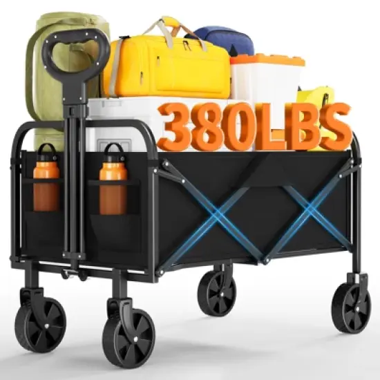 Foldable Utility Wagon with All-Terrain Wheels - 380lb Capacity, Adjustable Handle & Drink Holders for Beach, Picnics, Tailgating image {8}