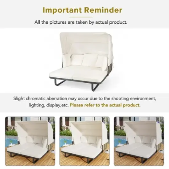 57" Outdoor Patio Rattan Daybed Sunbed with Retractable Canopy and Pillows image {7}