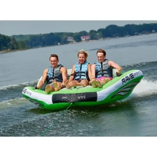 RAVE Sports 3 Person Inflatable Durable Nylon Wake Hawk Towable Boating Water Tube Raft with 6 Handles, Knuckle Guards, and 2 Air Chambers, Green image {4}