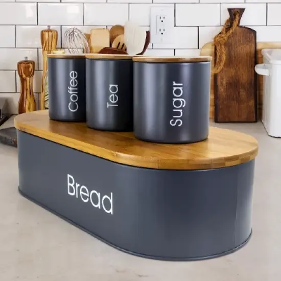 MegaChef Kitchen 4 Piece Bamboo Storage and Organization Canister Set in White image {7}