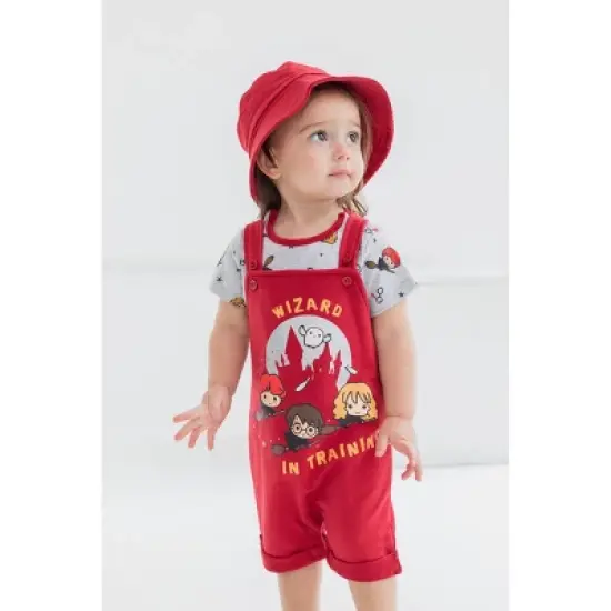 Harry Potter Hermione Hedwig Owl Ron Weasley Baby French Terry Short Overalls T-Shirt and Hat 3 Piece Outfit Set Newborn to Infant image {1}