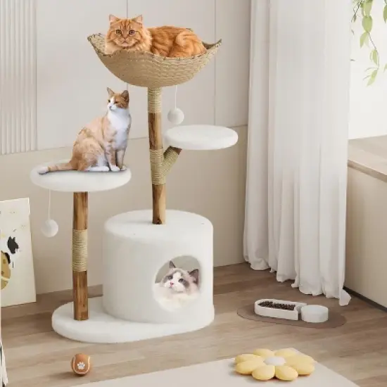 46 Inch Cat Tree Aesthetic for Large Cats, with Scratching Posts, Perches & Real Branch Design, Sturdy Base - Luxury Gift for Cat Lovers image {8}