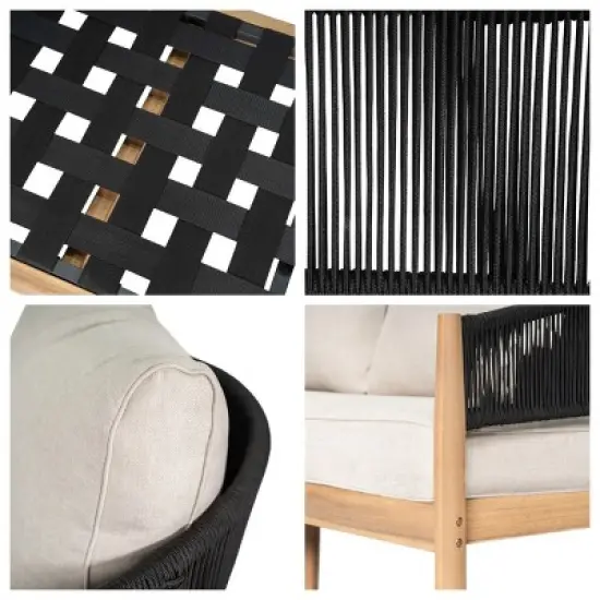 Outdoor Acacia Wood Loveseat,Modern Patio Rope Weave Loveseat with Wood Frame,Lounge Loveseat with Cushion for Garden or Deck-Coolbibila image {6}