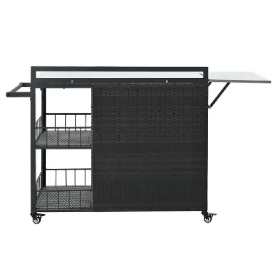 YOOCOZZ 63.5" Outdoor Rolling Kitchen Island with Ample Storage Space and Foldable Tabletop - Dark Brown image {7}