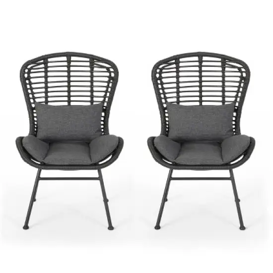 Christopher Knight Home Habra Wicker Iron Frame Club Chairs with Cushions image {7}