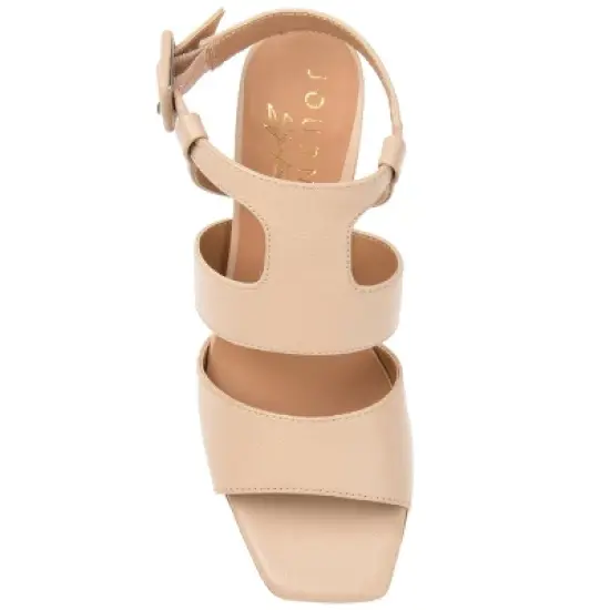 Journee Signature Womens Genuine Leather Beckie Block Heel Open Square Toe Sandals image {3}